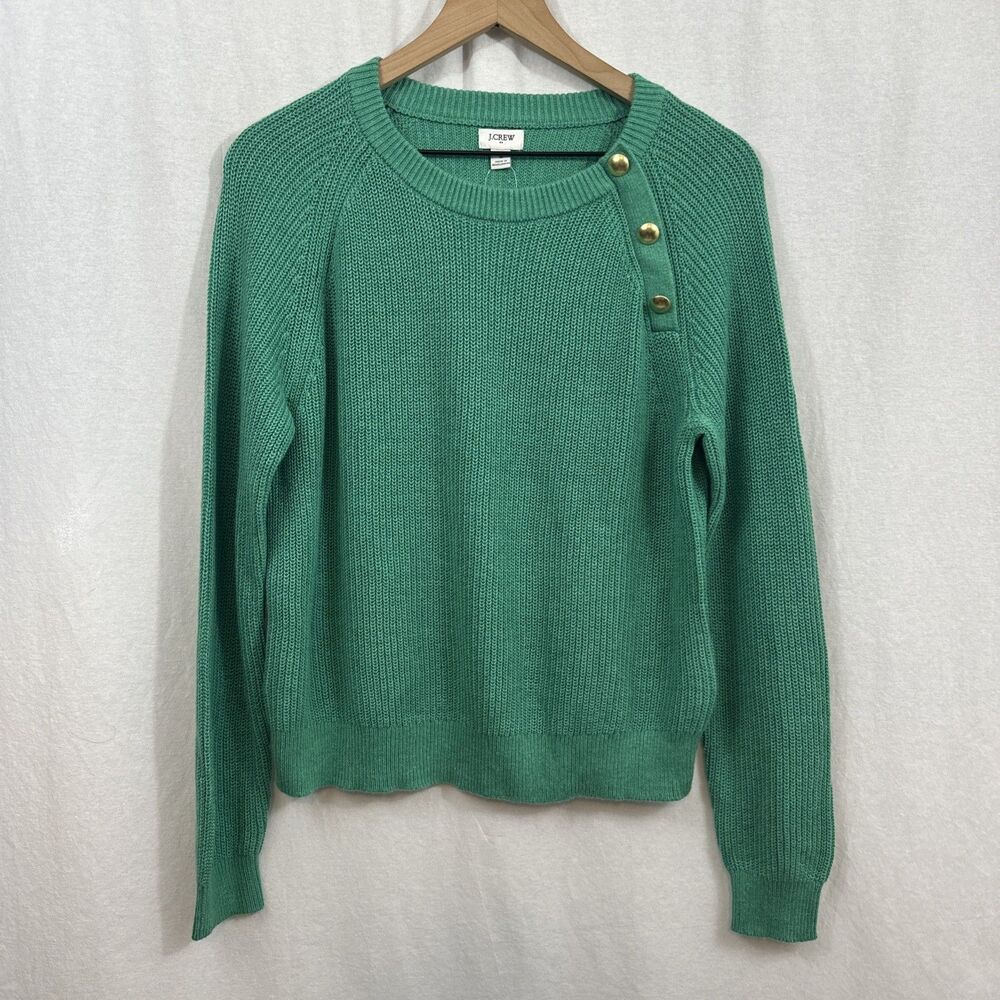 J. Crew Factory Button Raglan Crewneck Sweater Womens Sz S Berkshire Green